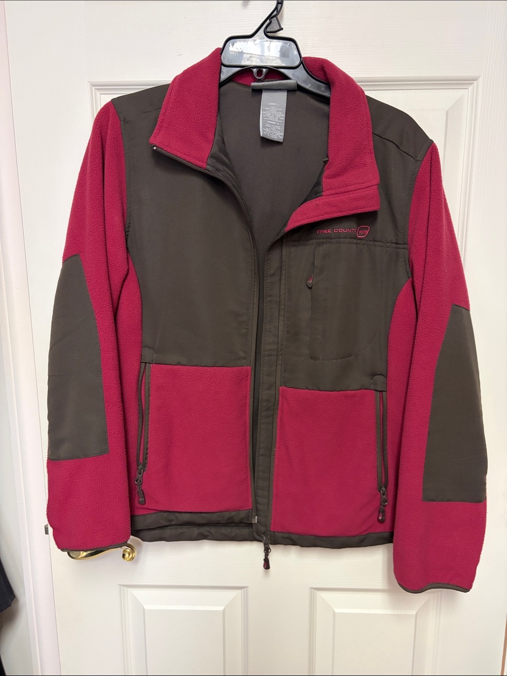 Women's Two-Tone Red and Brown Fleece Jacket
